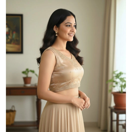 Generic Women's Zimmi Choo Embroidered V-Neck Padded Blouse (Beige 38 Ready (Self Alterable 36–40)