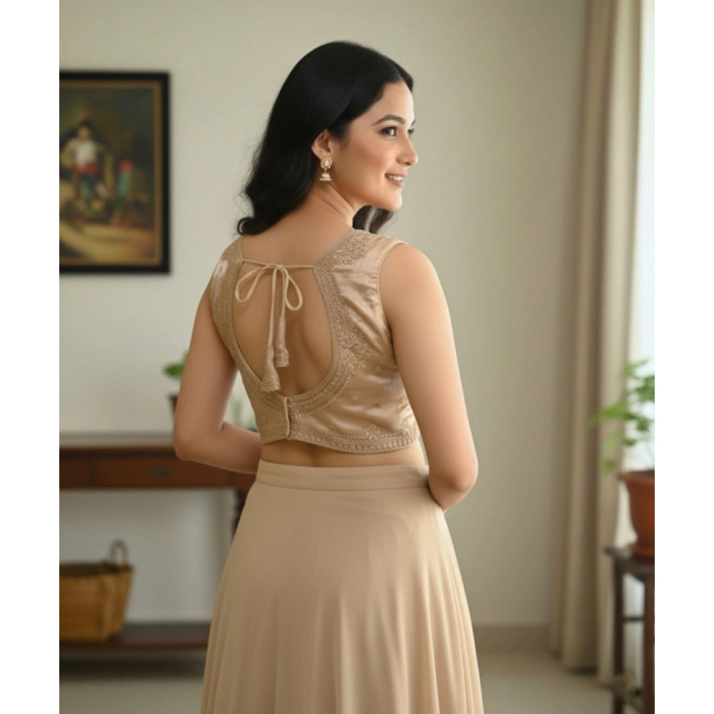 Generic Women's Zimmi Choo Embroidered V-Neck Padded Blouse (Beige 38 Ready (Self Alterable 36–40)