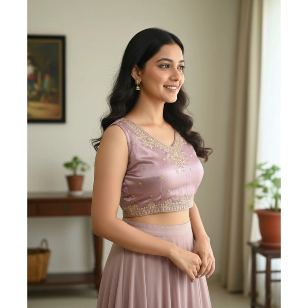 Generic Women's Zimmi Choo Embroidered V-Neck Padded Blouse (Lavender 38 Ready (Self Alterable 36–40)