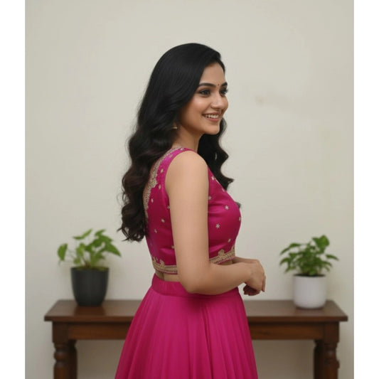 Generic Women's Zimmi Choo Embroidered V-Neck Padded Blouse (Pink 38 Ready (Self Alterable 36–40)