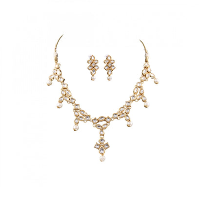 Designer Pearl Gold Plated Kundan Necklace Set