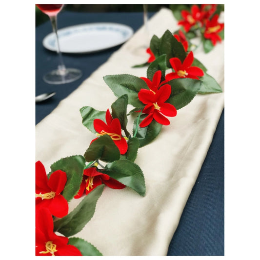Generic Artificial Lily Flower Vine Creeper With Big Green Leaves And 22 Lily Flowers For Home Decoraton (Color: Red, Material: Silk Polyester)