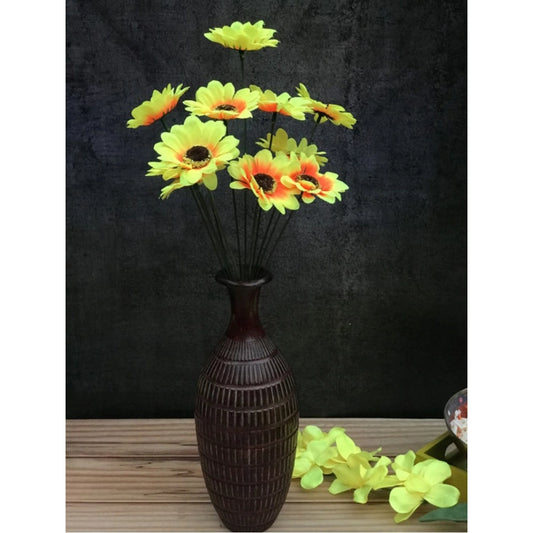 Generic Artificial Flowers Bunch Bouquet Of 12 Sunflowers For Home Decoration (Color: Yellow, Material: Silk Polyester)