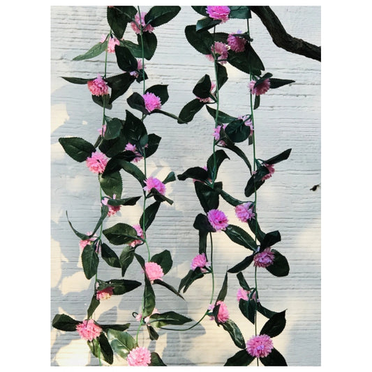 Generic Artificial Light Pink Marigold Genda Flower Vine Creepe With Big Green Leaves For Home Decoration (Color: LightPink, Material: Silk Polyester)