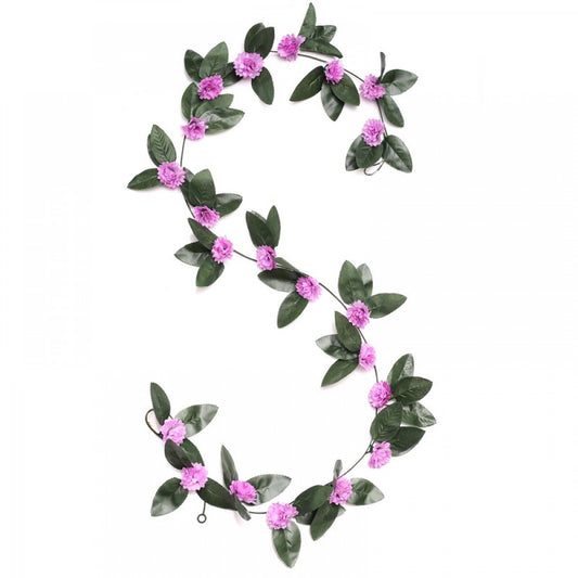 Generic Artificial Marigold Genda Flower Vine Creeper With Big Green Leaves And 22 Flowers For Home And Party Decoraton (Purple, Material:Silk, Polyester)