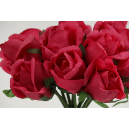 Generic Artificial Rose Flowers Bunch Bouquet Of 13 Roses For Home Decoration (Dark Pink, Material:Silk, Polyester)