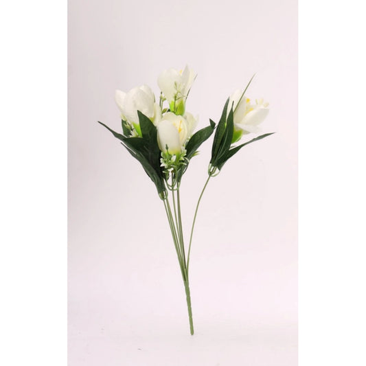 Generic Artificial Flowers Bunch Bouquet Of Daffodil Tulip Flowers For Home Decoration (White, Material:Silk, Polyester)