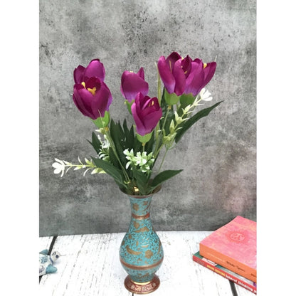 Generic Artificial Flowers Bunch Bouquet Of Daffodil Tulip Flowers For Home Decoration (Purple, Material:Silk, Polyester)