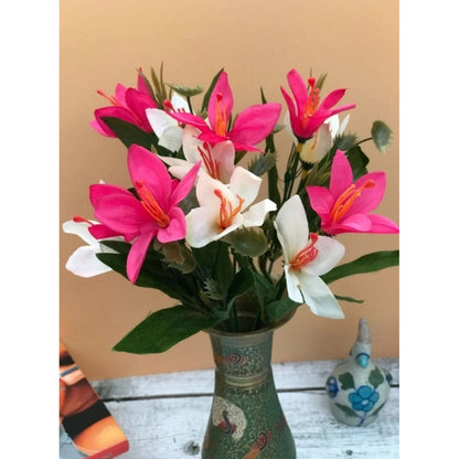Generic Artificial Flowers Bunch Bouquet Oflily Flowers For Home Decoration (Pink And White, Material:Silk, Polyester)
