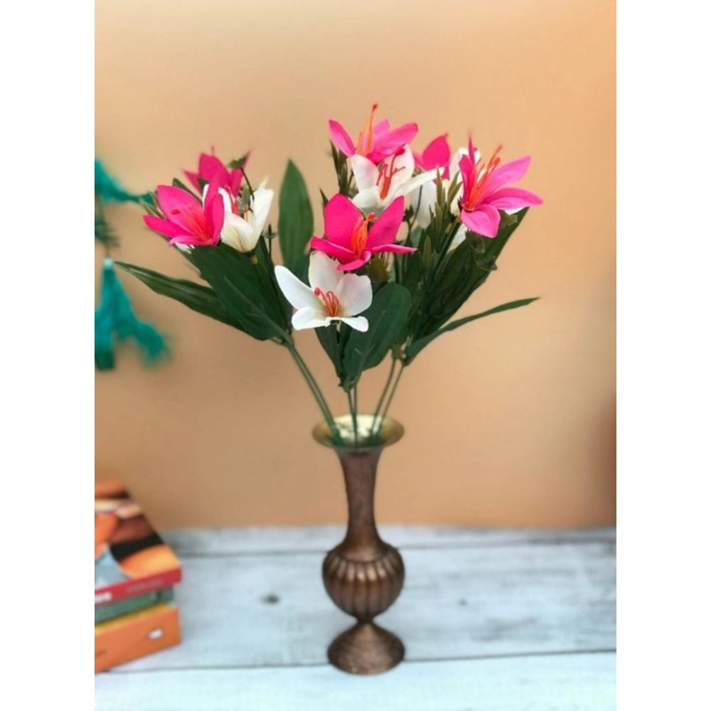 Generic Artificial Flowers Bunch Bouquet Oflily Flowers For Home Decoration (Pink And White, Material:Silk, Polyester)