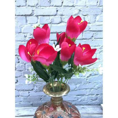 Generic Artificial Flowers Bunch Bouquet Of Daffodil Tulip Flowers For Home Decoration (Dark Pink, Material:Silk, Polyester)