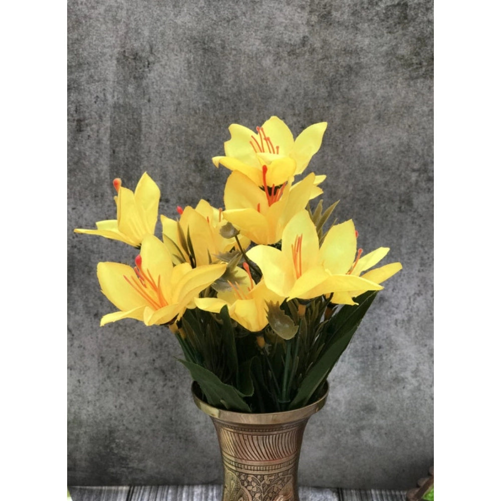 Generic Artificial Flowers Bunch Bouquet Oflily Flowers For Home Decoration (Yellow, Material:Silk, Polyester)