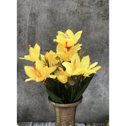 Generic Artificial Flowers Bunch Bouquet Oflily Flowers For Home Decoration (Yellow, Material:Silk, Polyester)