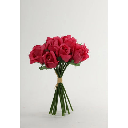 Generic Artificial Rose Flowers Bunch Bouquet Of 13 Roses For Home Decoration (Dark Pink, Material:Silk, Polyester)
