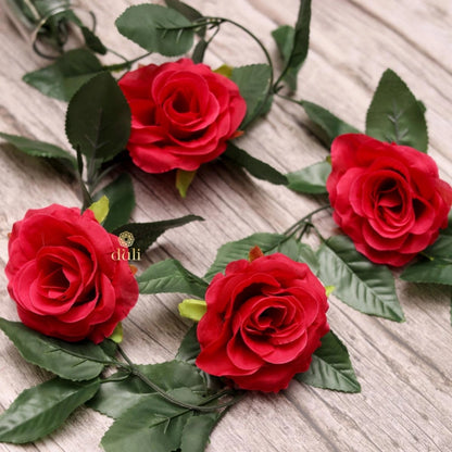 Generic Artificial Rose Vine Flowers With Green Leaves For Home Party Garden Wall Decoration (Rani Pink, Material:Silk, Polyester)