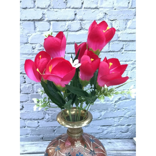 Generic Artificial Flowers Bunch Bouquet Of Daffodil Tulip Flowers For Home Decoration (Dark Pink, Material:Silk, Polyester)