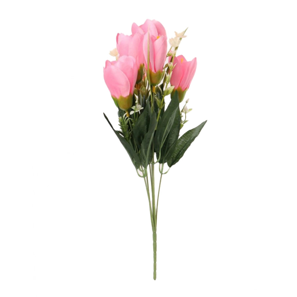 Generic Artificial Flowers Bunch Bouquet Of Daffodil Tulip Flowers For Home Decoration (Light Pink, Material:Silk, Polyester)