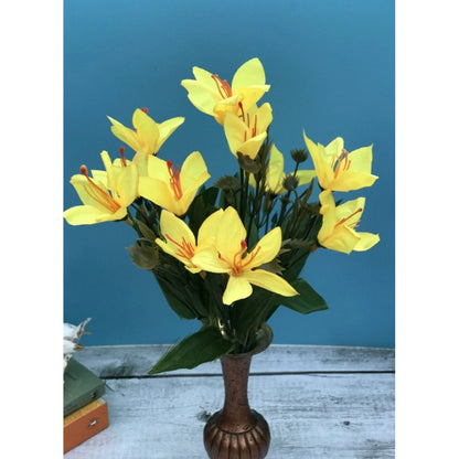 Generic Artificial Flowers Bunch Bouquet Oflily Flowers For Home Decoration (Yellow, Material:Silk, Polyester)