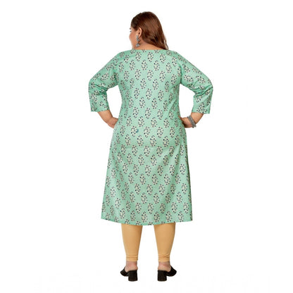 Generic Women's Casual 3/4th Sleeve Golden Foil Printed Pure Cotton Straight Kurti (Pista Green)