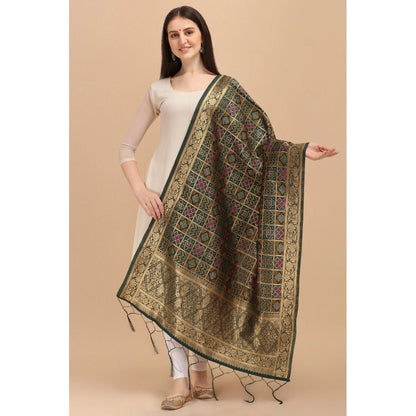 Generic Women's Silk Pure weaving Work Duppatta (Green, Length: 2-2.3 Mtrs)