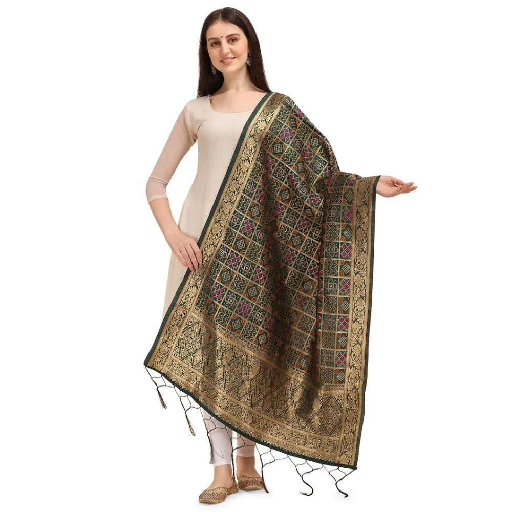 Generic Women's Silk Pure weaving Work Duppatta (Green, Length: 2-2.3 Mtrs)