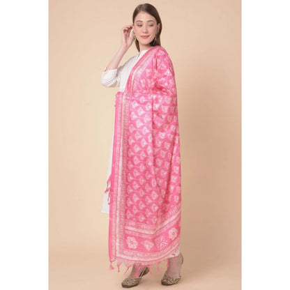 Generic Women's Art Silk Printed Dupatta (Pink, Length: 2.25 to 2.50 Mtr)