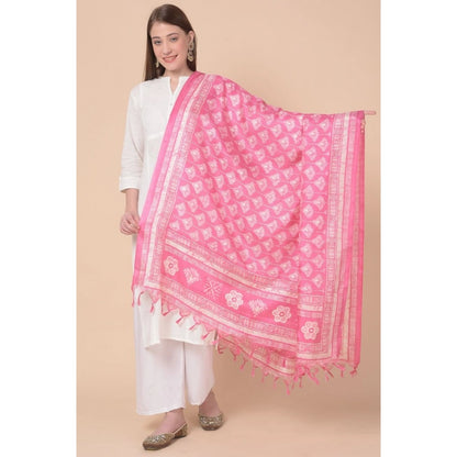 Generic Women's Art Silk Printed Dupatta (Pink, Length: 2.25 to 2.50 Mtr)