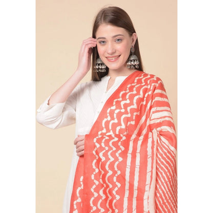 Generic Women's Art Silk Printed Dupatta (Orange, Length: 2.25 to 2.50 Mtr)