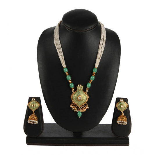 Generic Women's Rose Gold Plated Alloy Necklace &amp; Earings Set (Green)