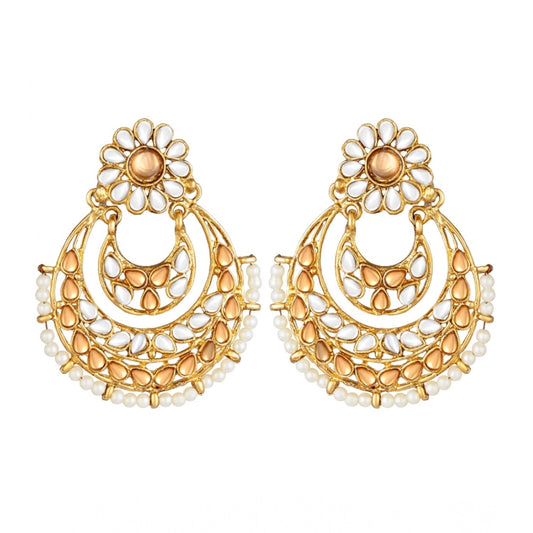 Generic Women's Rose Gold Plated Alloy Kundan Earrings &amp; Mangtikka (White &amp; Gold)