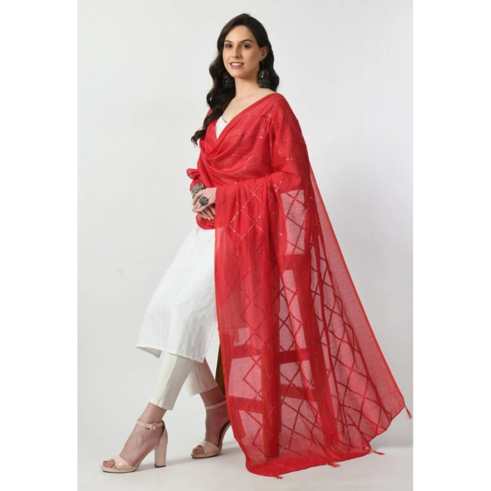 Generic Women's Chanderi Self Design Dupatta (Rani, Length: Free Size)