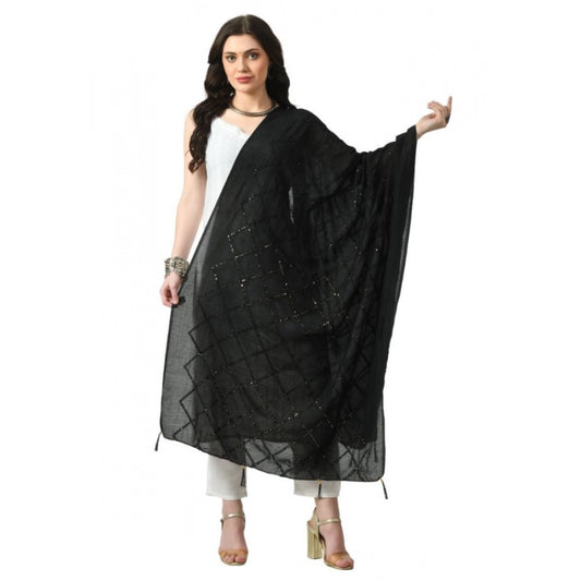 Generic Women's Chanderi Self Design Dupatta (Black, Length: Free Size)