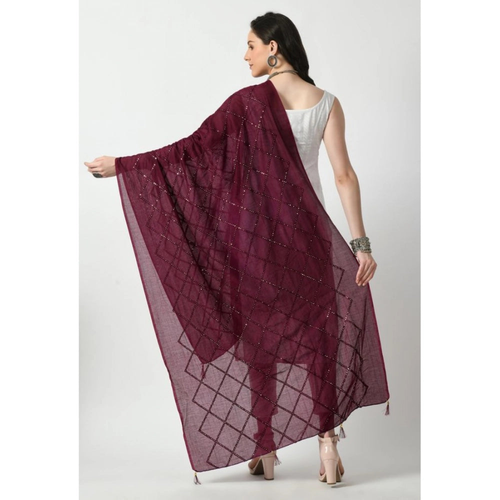 Generic Women's Chanderi Self Design Dupatta (Wine, Length: Free Size)