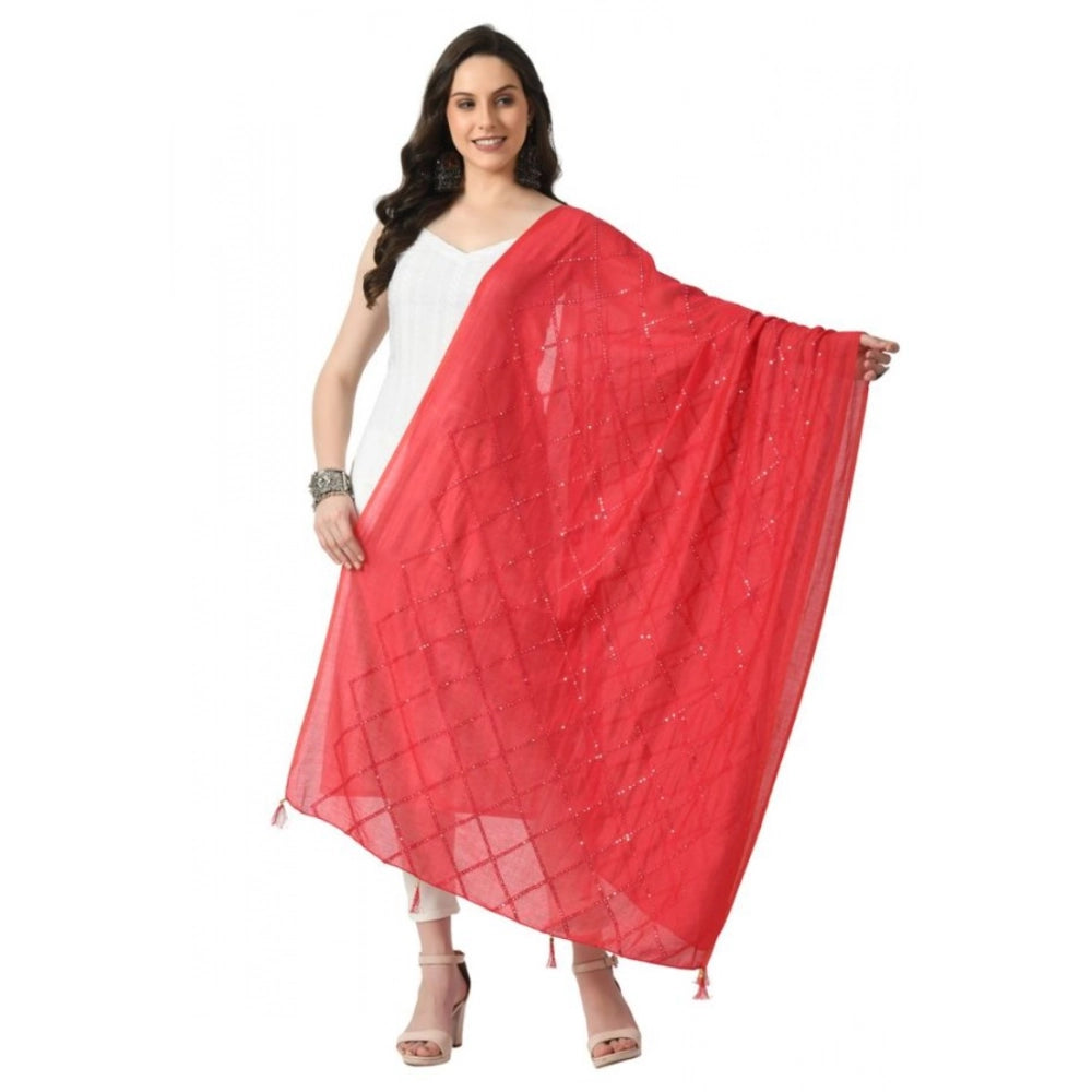 Generic Women's Chanderi Self Design Dupatta (Rani, Length: Free Size)