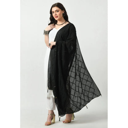 Generic Women's Chanderi Self Design Dupatta (Black, Length: Free Size)