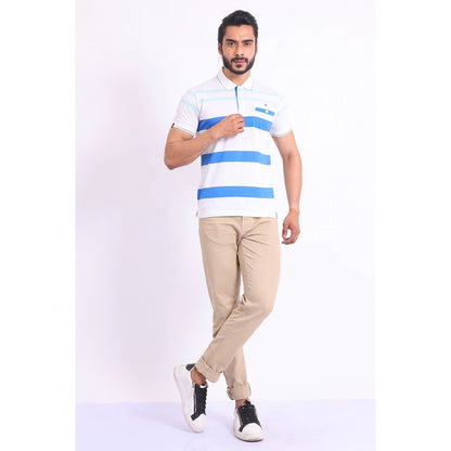 Generic Men's Casual Cotton Printed Polo Neck Half Sleeve T-Shirt (White)