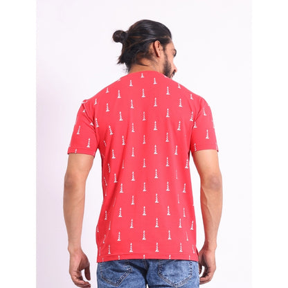Generic Men's Casual Cotton Printed Round Neck Half Sleeve T-Shirt (Red)