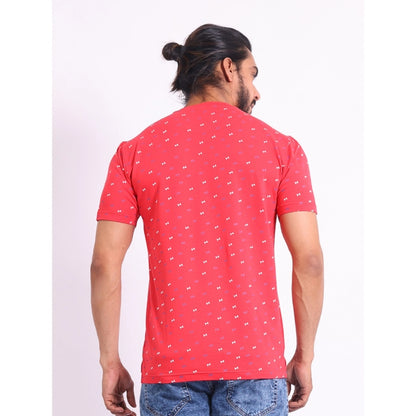 Generic Men's Casual Cotton Printed Round Neck Half Sleeve T-Shirt (Red)