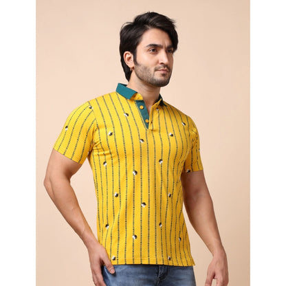 Generic Men's Casual Cotton Printed Polo Neck Half Sleeve T-Shirt (Yellow)