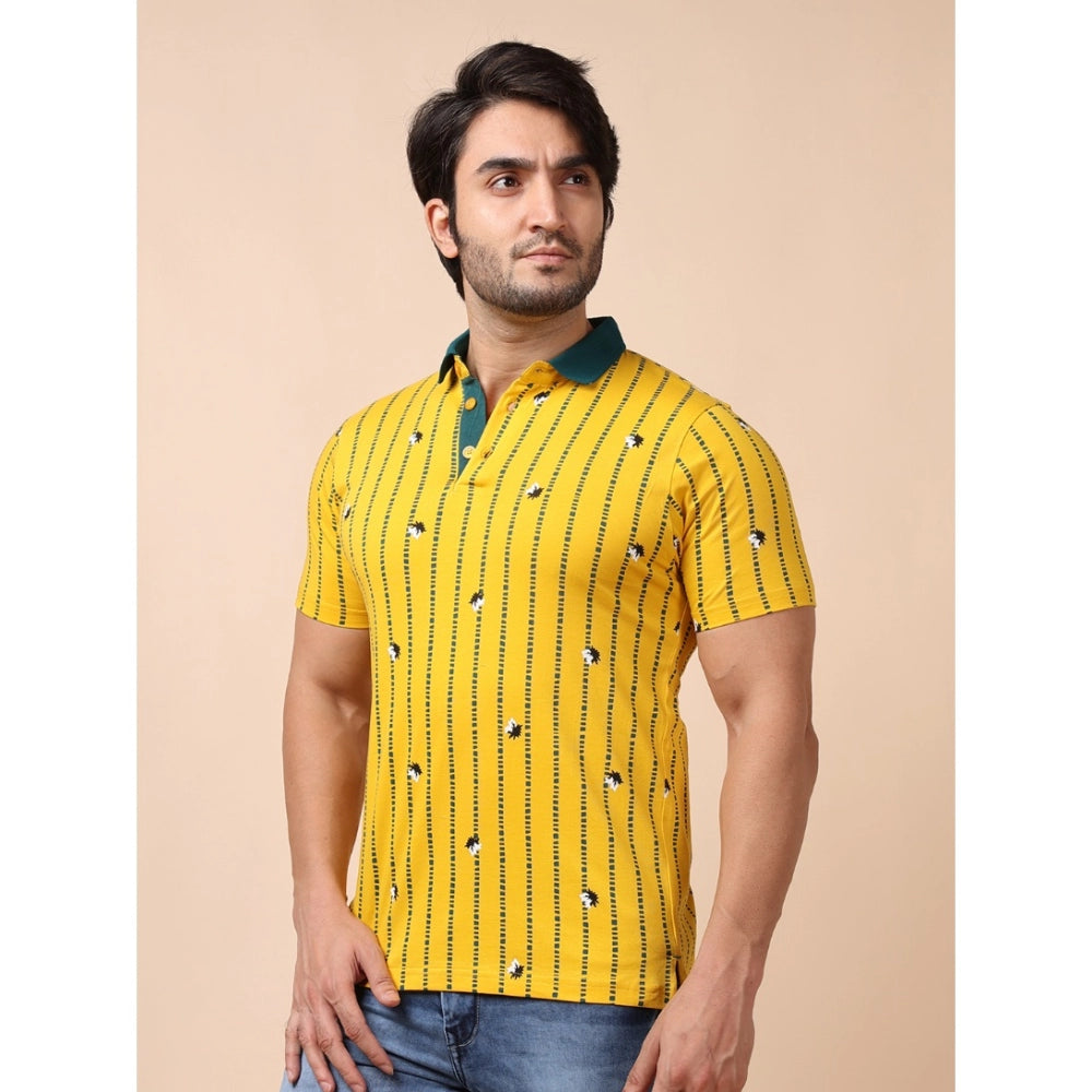 Generic Men's Casual Cotton Printed Polo Neck Half Sleeve T-Shirt (Yellow)