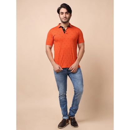 Generic Men's Casual Cotton Printed Polo Neck Half Sleeve T-Shirt (Rust)