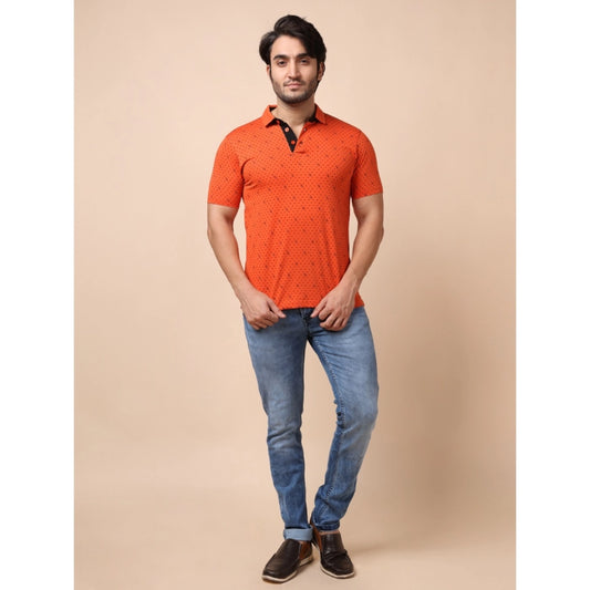 Generic Men's Casual Cotton Printed Polo Neck Half Sleeve T-Shirt (Rust)