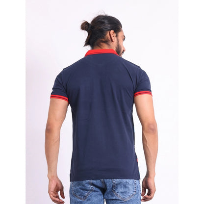 Generic Men's Casual Cotton Printed Polo Neck Half Sleeve T-Shirt (Navy)