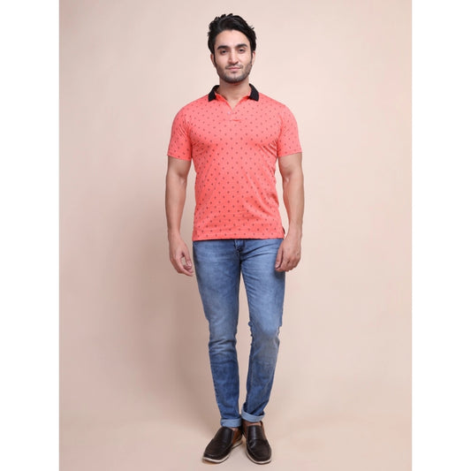Generic Men's Casual Cotton Printed Polo Neck Half Sleeve T-Shirt (Red)