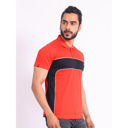 Generic Men's Casual Cotton Printed Polo Neck Half Sleeve T-Shirt (Red)