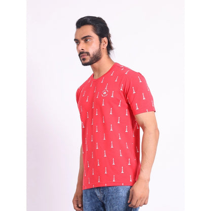 Generic Men's Casual Cotton Printed Round Neck Half Sleeve T-Shirt (Red)