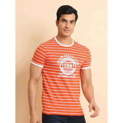 Generic Men's Casual Cotton Printed Round Neck Half Sleeve T-Shirt (Rust)