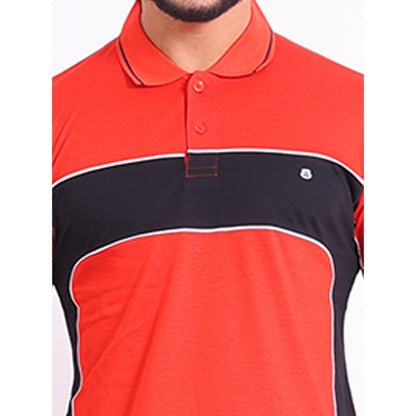 Generic Men's Casual Cotton Printed Polo Neck Half Sleeve T-Shirt (Red)