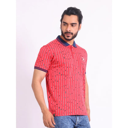 Generic Men's Casual Cotton Printed Polo Neck Half Sleeve T-Shirt (Red)