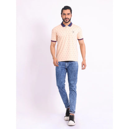 Generic Men's Casual Cotton Printed Polo Neck Half Sleeve T-Shirt (Peach)